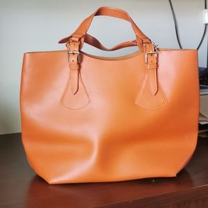 Women's Orange Leather Tote Bag